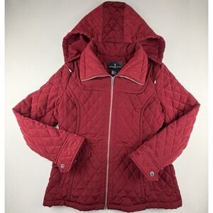 London Fog Hooded Quilted Jacket Woman's Size Large Jacket Detachable Hood Draw